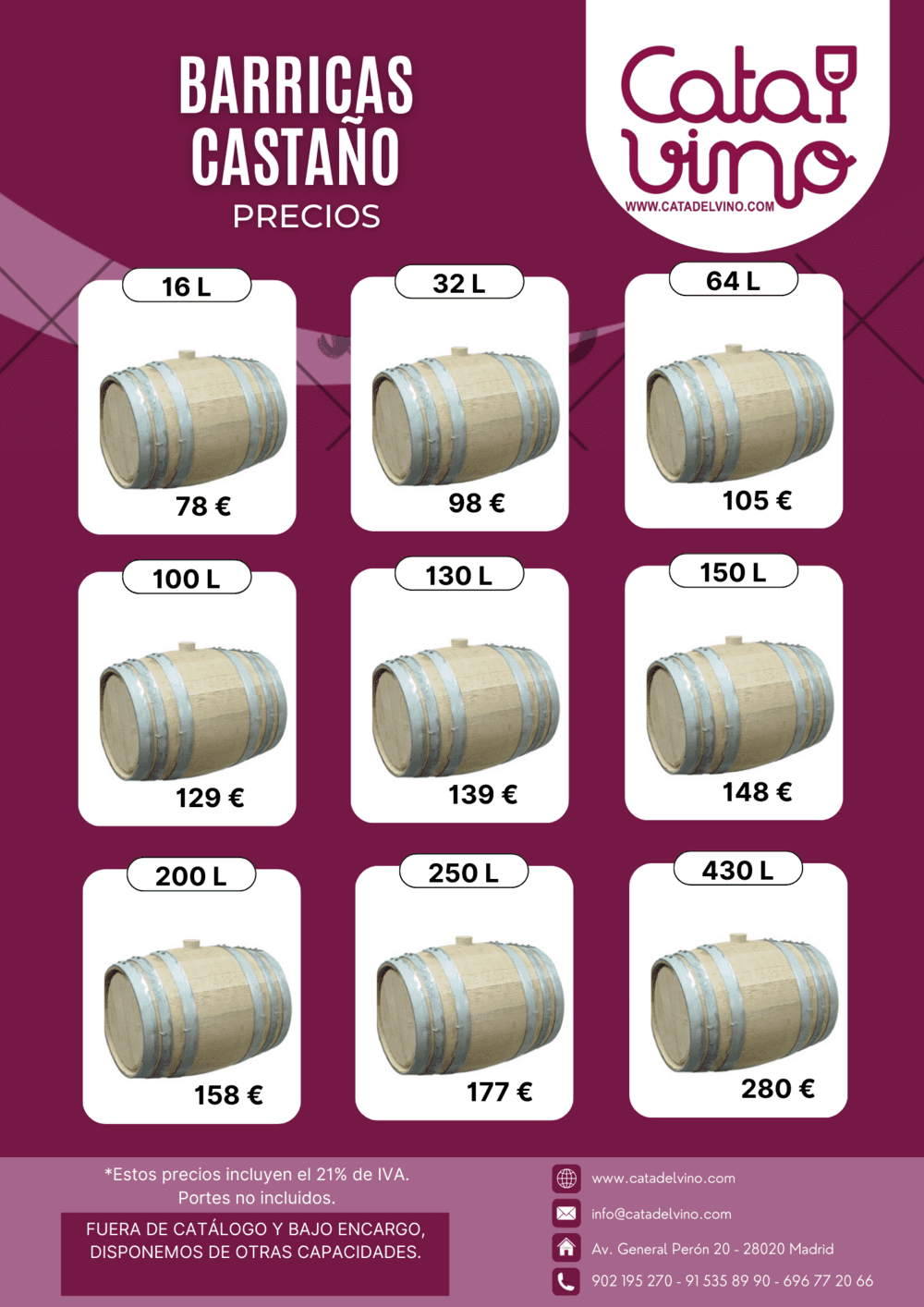 TARIFAS BARRICAS CASTAÑO 2023 vino